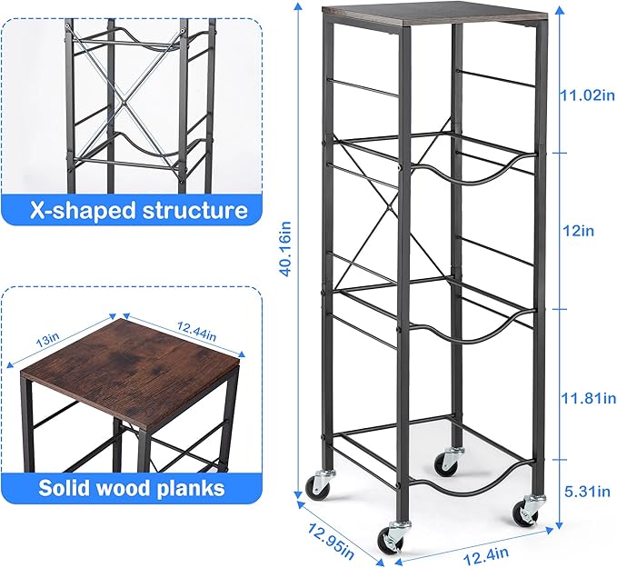 3-Tier 5 Gallon Water Bottle Holder with Lockable Casters, Heavy Duty Water Jug Rack with Wood Top Shelf, Water Dispenser Stand for Kitchen, Office, Garage
