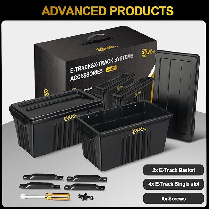 2 Pack E-Track Basket Storage Bin for E Track Accessories for Enclosed Trailer- System to Tool Organizer Workshop, Garage