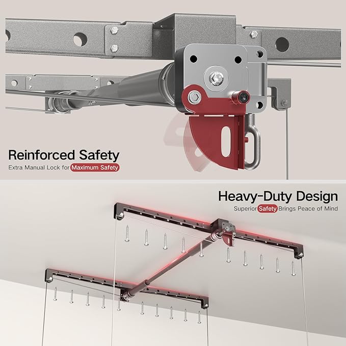 Overhead Garage Storage Lift, Adjustable Heavy-duty 4x4 Ft Ceiling Racks with Safety Lock, Ideal for Storage Lifting Organization System, 250lbs Capacity (Standard Edition)