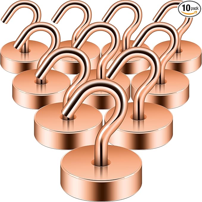 Neosmuk Magnetic Hooks, Cruise Ship Essentials, 40lb+ Heavy Duty Magnetic Hooks for Cruise Cabins, Refrigerator, Grill, Hanging, and Travel | Extra Strong Must-Haves Magnet Hook,Bronze,Pack of 10