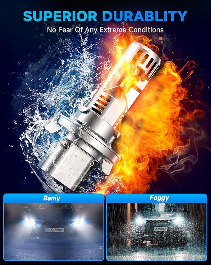 H13/9008 LED Bulb, Ultra Brightness, Real 1:1 Size Canbus Ready Wireless Plug and Play, 6500K White Fog Light Bulbs, Cooling Fan, 70000H Lifespan, Pack of 2
