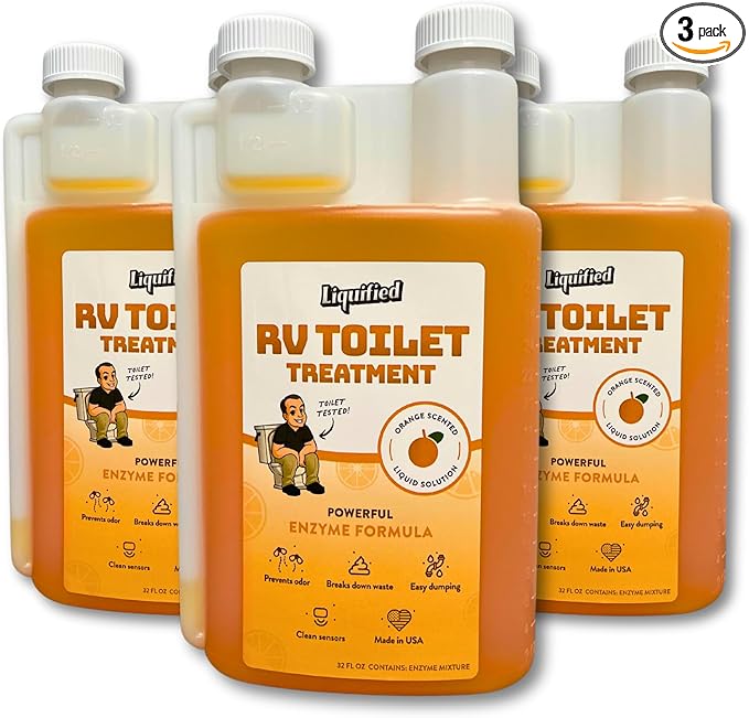 Liquified RV Toilet Treatment Bundle - Black Holding Tank Digester - Odor Eliminator - Orange Scent - Matts RV Reviews (Orange, 32oz, 3 Pack)