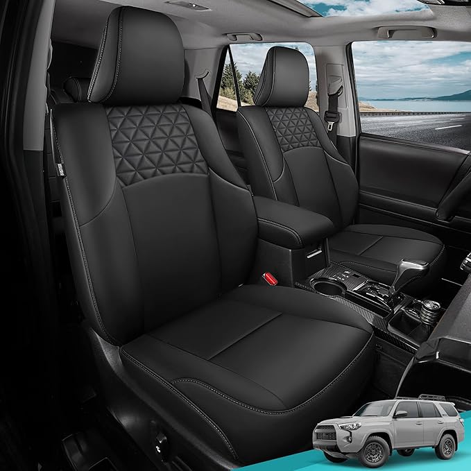 Seat Covers for Toyota 4Runner 2011-2024, Faux Leather Car Seat Cover Full Set, 3-Row-Only for 7 Seats Version-Black