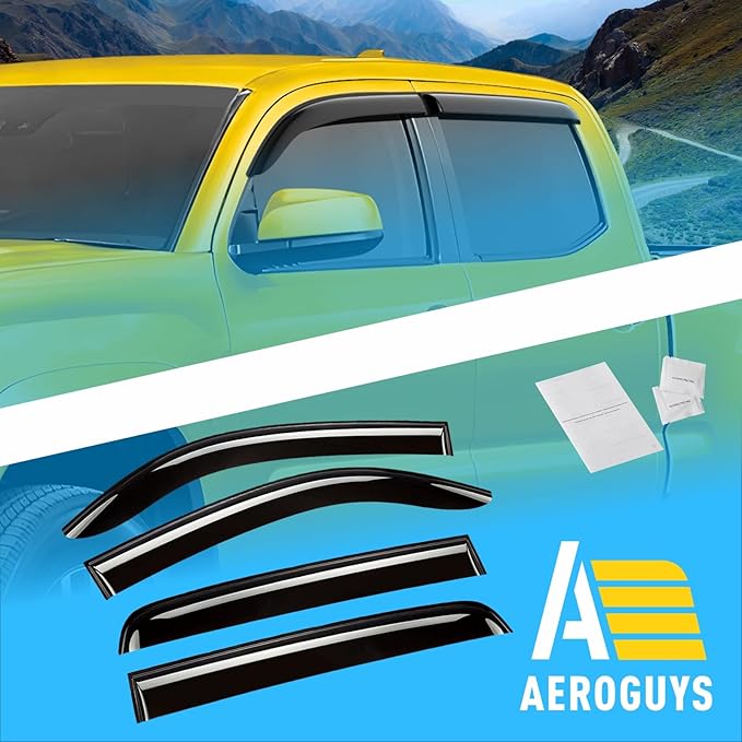 Extra Durable Window Deflectors Tape-On Window Visors Rain Guards Fit for Toyota Tacoma 2016-2023 Double Cab, Sun Visors, Wind Vent for Shades, Exterior Car Accessories - 4pcs. AG0743