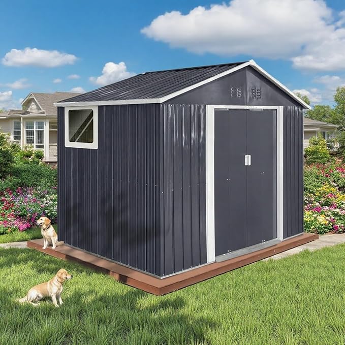 9 x 8.5 Ft Outdoor Storage Shed, Heavy-Duty Metal Shed with Windows & Secure Lockable Doors, Ideal Storage Shed for Outdoor, Patio, Garden, and Backyard, Anthracite