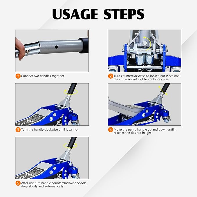 Aluminum Steel Hydraulic Floor Jack 3Ton/6600lbs.Dual Piston Fast Lifting Pump.Horizontal Floor Jack Lifting Range 4.3"-20".Racing Car Jack for MVPs,SUVs and Trucks.Trolley Jack with Extra Saddle