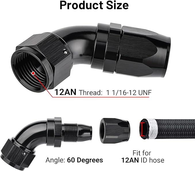 EVIL ENERGY 12AN 60 Degree One Piece Full Flow Hose End Fitting Swivel For CPE Braided Hose