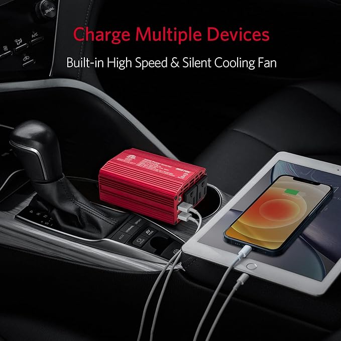 BESTEK 300W Power Inverter - DC 12V to 110V AC Converter, Fast Car Charger Adapter with 30W USB-C/18W Quick Charge/Dual 110V AC Car Plug Outlet for Laptop