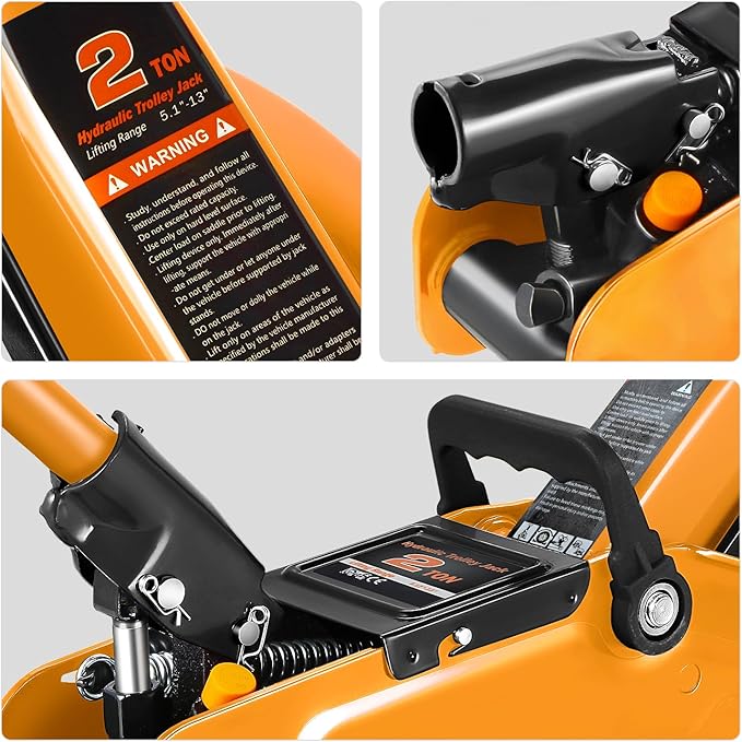 DNA MOTORING Low Profile Hydraulic Trolley Service/Floor Jack, 2 Ton (4000 lbs) Capacity, Lifting Range 5.1"-13", Orange, TOOLS-00474-OG