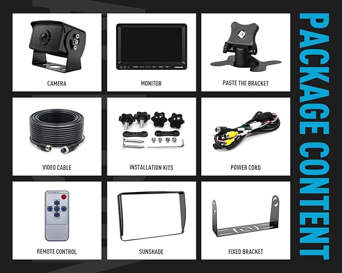 FOOKOO Ⅱ HD Backup Camera System Kit,7''1080P Reversing Monitor+IP69 Waterproof Rear View Camera,Sharp CCD Chip, 100% Not Wash Up,Truck/Semi-Trailer/Box Truck/RV (FHD1-Wired)