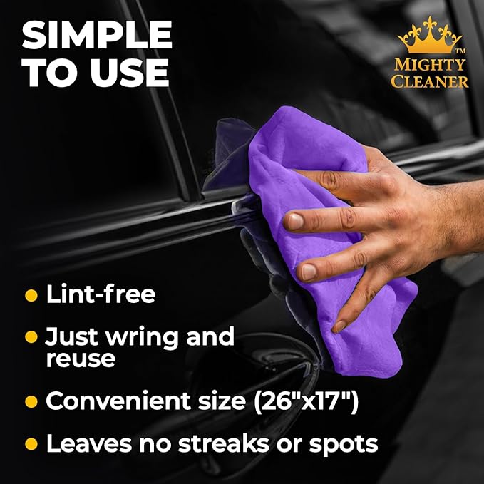 Premium Shammy Cloth for Car Drying - Super Absorbent Reusable Chamois Towel - Scratch-Free Car Drying Towel (26'x17')