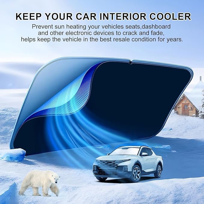 T TGBROS Windshield Sun Shade for Hyundai Santa Cruz Accessories 2022-2024 2025 Foldable Sun Shield Reflective Polyester Sun Visor Cover Custom Fit Block Heat and Sun Protection