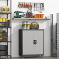 GREATMEET Garage Cabinets with Wheels,Small Storage Cabinet with Doors and Adjustable Shelves，Locking Metal Garage Storage Cabinets for Home Office Utility Room