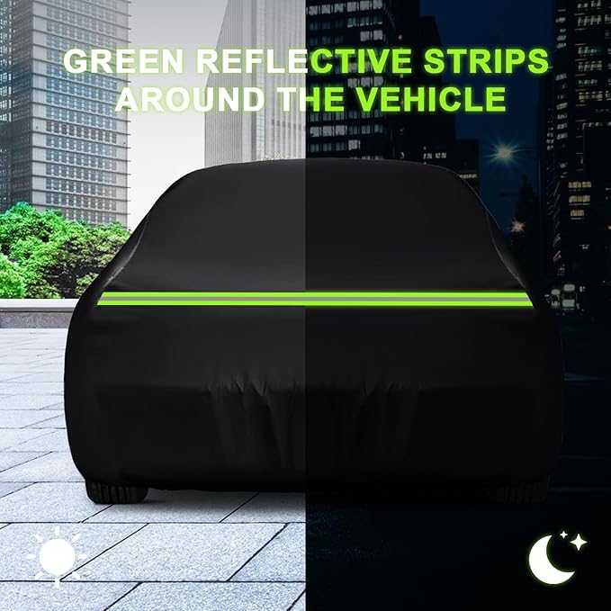 QUNSUNUS Waterproof Car Cover for Pontiac Grand Prix 1962-1977, Outdoor Car Covers with Zipper, All Weather Cover with Straps and Elastic Edges for Wind, Sun, UV and Dust Protection