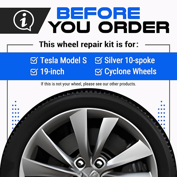 Premium Tesla Wheel Curb Rash Repair Kit for Model S 19-inch Silver Cyclone Rims - DIY Kit with Color-matched Touch Up Paint - Made in USA