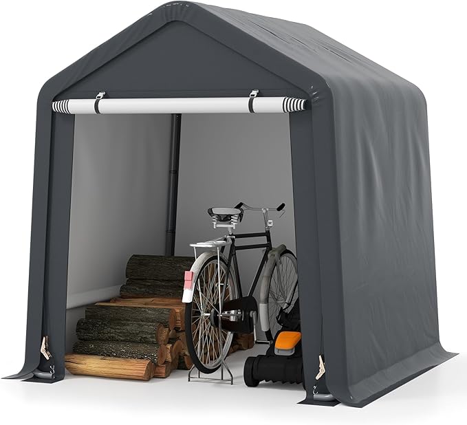 Tangkula 6x6.5Ft Portable Shed, Outdoor Storage Shelter with Waterproof Cover & Roll-up Zipper Door, Ratchet Strap, Heavy Duty Portable Storage Tents for Outside, Bikes, Garden Tools, Motorcycles