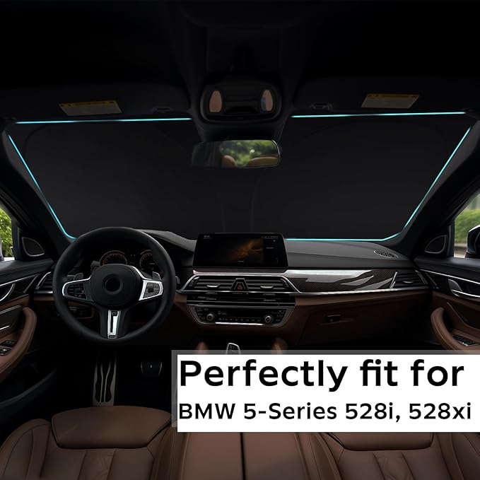 Windshield Sun Shade Sunshade Custom Fit for 2018-2023 2024 BMW 5 Series Windshield Cover for 5-Series 525i, 520i 528i 530i 535d 535i 550i Window Shade Sun Visor Protector 240T Refleactive Blocks UV