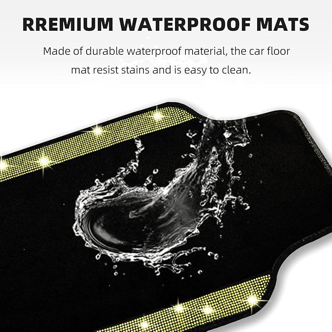 NBTEPEM Bling Car Floor Mats Full Set, Universal Fit Most Cars,SUV, Trucks, 4 pcs Sparkle Glitter Diamond Carpet for Women Girls with Anti-Slip Pad (Yellow Diamond)