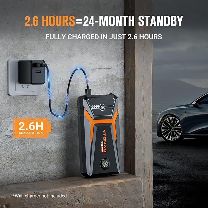 VTOMAN V3 Pro 2000A Jump Starter, Car Battery Jumper Starter Portable for 6L Gas/4L Diesel Engines, Lithium Jump Box, 12V Auto Car Battery Charger Jump Starter Boost Pack and Jumper Cables, LED Lights