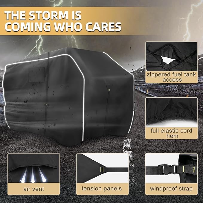 600D ATV Cover, Waterproof & Windproof 4 Wheeler Covers Outdoor Storage, Heavy Duty Quad Wheeler Cover Accessories Fit for Polaris Suzuki Honda, 85" L x 50" W x 42" H, Black