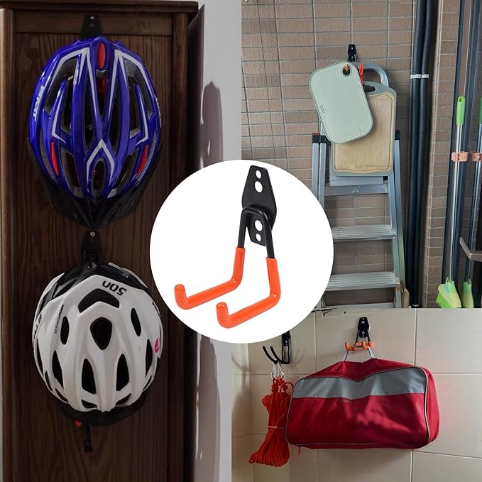 Heavy-Duty Garage Hooks -2 Pack Type small J- Anti-Slip Coated Wall-Mounted Hooks Wall Mount Storage Organizer for Hanging Power and Garden Tools, Ladders, Hose, Bikes, Ropes, Bulk Items, and More