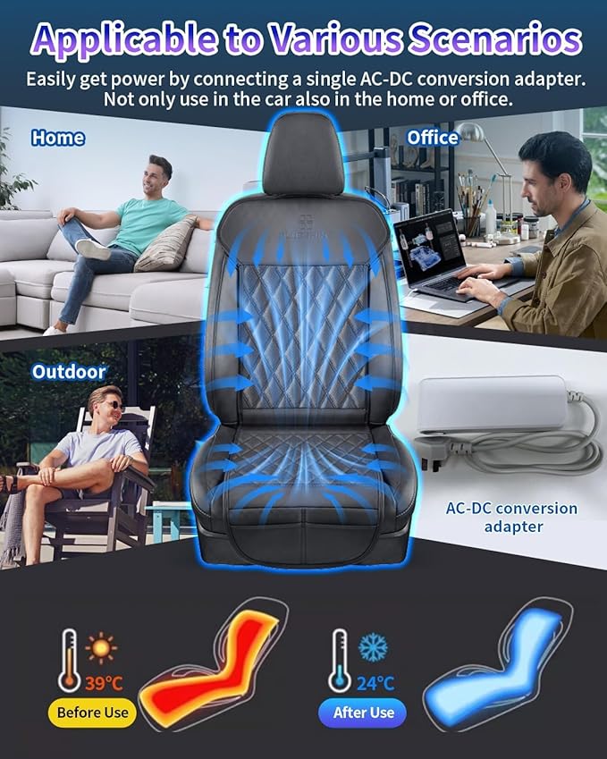 Air Suction Cooling Car Seat Cover Front Seat, 12V Circulation Ventilation Cooling Car Seat Cushion, Summer Cooling Seat Cushion Suitable for Car SUV Truck Universal Style, Classic Black