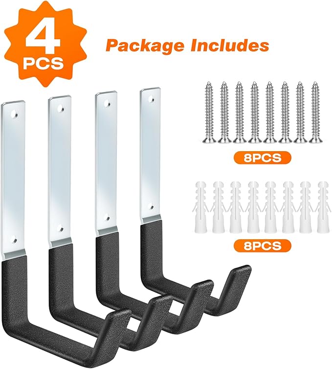 Ladder Hangers for Garage Wall Garage Hooks Heavy Duty Wall Hooks Set of 4 Tool Organizers and Storage Wall Mount Garage Storage Utility Rack Tool Holder for Garage Garden Shed Shop Bike