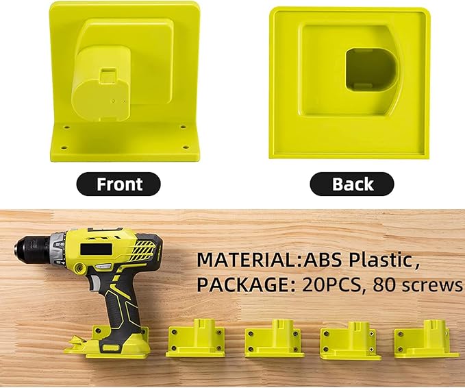 20 Pack Tool Holder Wall Mount Portable Compatible with Ryobi 18V Power Tool Holder Mount Hanger Storage Organizer with Screws Easy Installation for Workshop Garage
