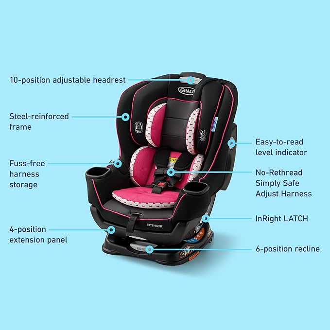 Graco Extend2Fit Convertible Baby Car Seat, Rear and Forward Facing, Adjustable Extension Panel for Extra Legroom, Kenzie