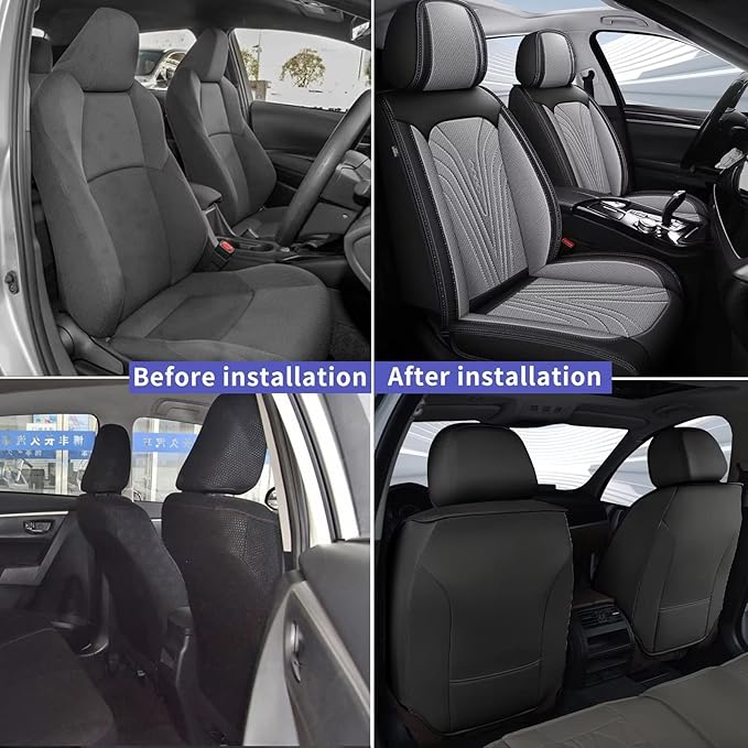 Front Seat Covers Fit for Toyota Camry 2012-2025 Faux Leather Automotive Seat Covers Breathable Waterproof Seat Cushions Compatible with Airbag (2 Seats,Black & Gray)