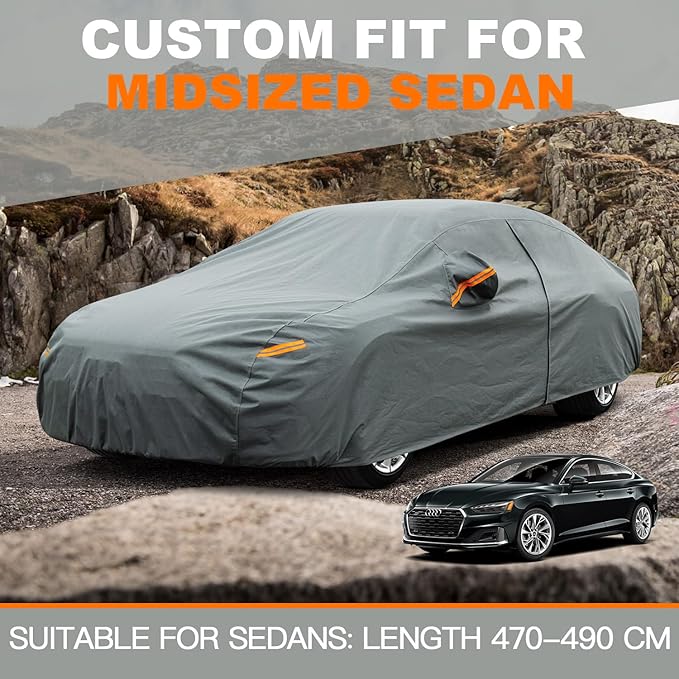 Kayme Heavy Duty Car Cover Waterproof All Weather, Full Exterior Covers Sun Rain UV Protection. Universal Fit Audi A4/A5, Honda Accord/Civic, Nissan Maxima, Cadillac CTS Etc.
