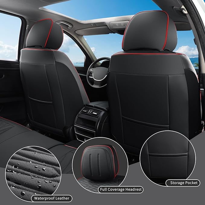 Car Seat Covers Full Set, Leather Seat Covers for Cars, Car Seat Protector Waterproof, Non-Slip Car Interior Covers Fit for Most Cars, SUV, Vans, Trucks,2Seaters,Full Set,Black,COMFDRIVE-A03