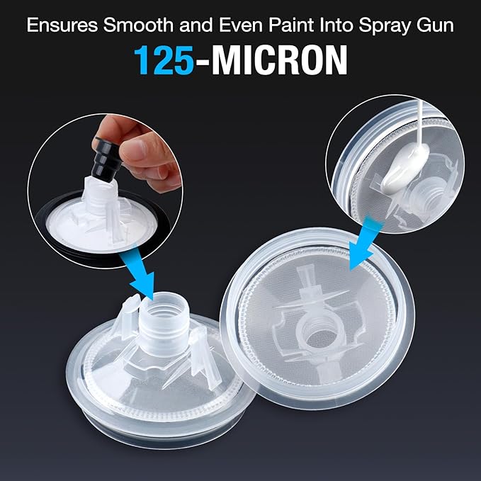 Disposable Paint Cups 6 Ounce(165ml), Mini Paint Mixing Cups with Lid and 30 Pack Paint Cup for Automotive Spray Gun, 125-Micron Filter, 2 Hard Cup with Retainer Ring, 20 Plugs, 1 Stirrer, 1 Seal Tape