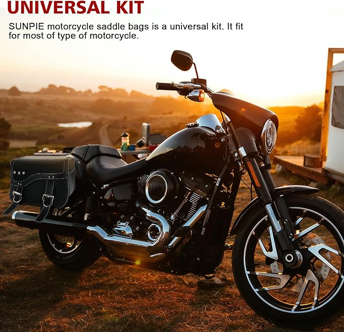 SUNPIE Motorcycle Saddlebags - Universal Leather Motorcycle Luggage Bag Waterproof Motorcycles Saddle bag with Large Capacity for Sportster Softail Shadow Dyna V-star