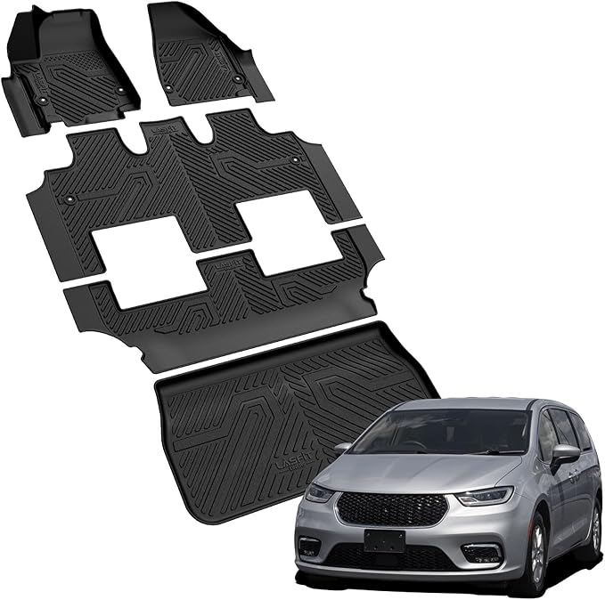 LASFIT Floor Mats&Trunk Mat Fit for 2017-2025 Chrysler Pacifica Hybrid 7-Seater(2021-2025 Not Fit Pinnacle trim), All Weather TPE Rubber Cargo Mat Automotive Floor Liners for Pacifica 2025 Accessories