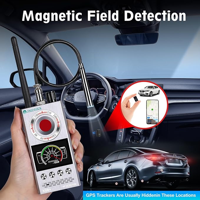 JMDHKK Hidden Camera Detector & Bug Detector – Magnetic Tracker & Wireless Signal Finder for Home, Office, Hotel, Car – Advanced Privacy Protection for Travel & Security（Silver