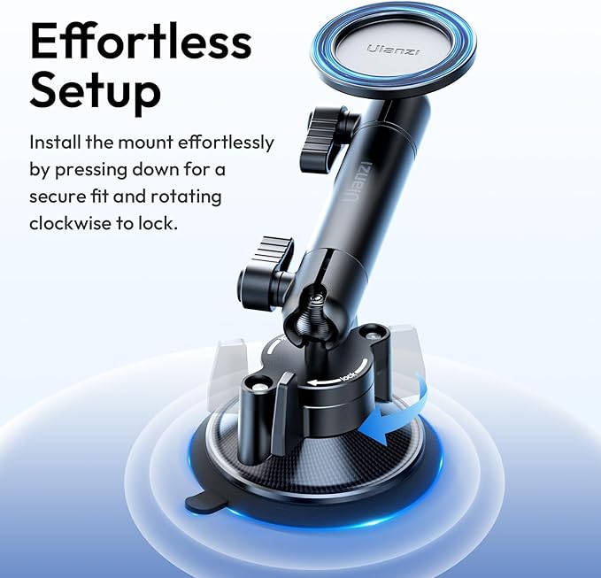 ULANZI ZJ06 Magnetic Suction Cup Mount Compatible with iPhone MagSafe Extendable Cellphone Stand Photo Video Filming Accessories Car Dashboard Windshield for iPhone 16 15 14 13 12