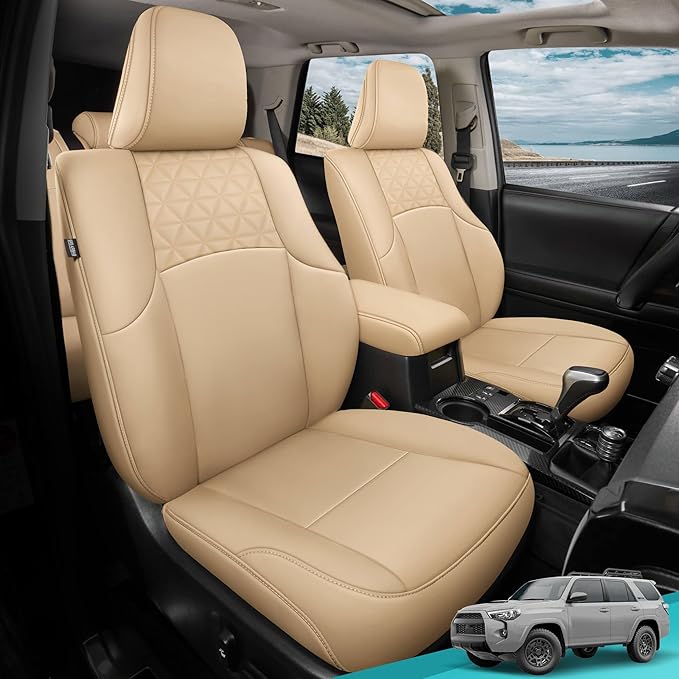 Seat Covers for Toyota 4Runner 2011-2024, Faux Leather Car Seat Cover Full Set, 3-Row-Only for 7 Seats Version-Beige