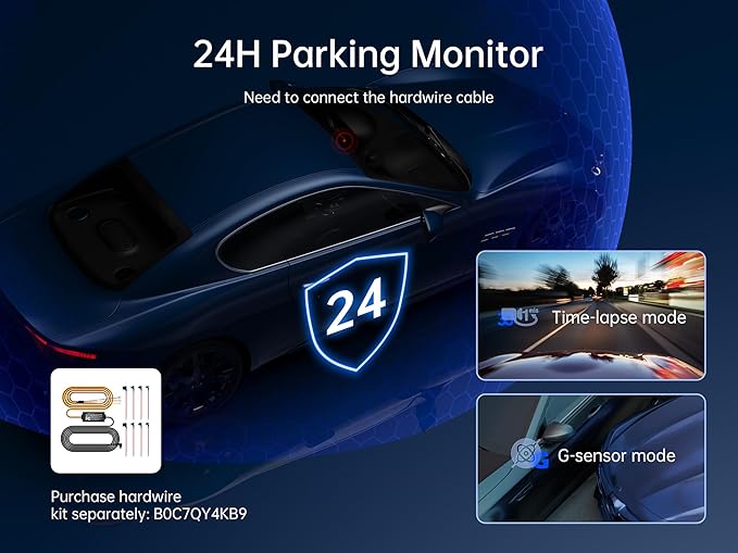 Pelsee P2 Trio 4K Dash Cam Front and Rear Inside WiFi, 64GB Card, 4K+1080P+1080P Dashcam,3 Channel Dash Camera for Cars Smart Driving Assistant ADAS/BSD/DMS,Night Vision/24H Parking Mode/G-Sensor