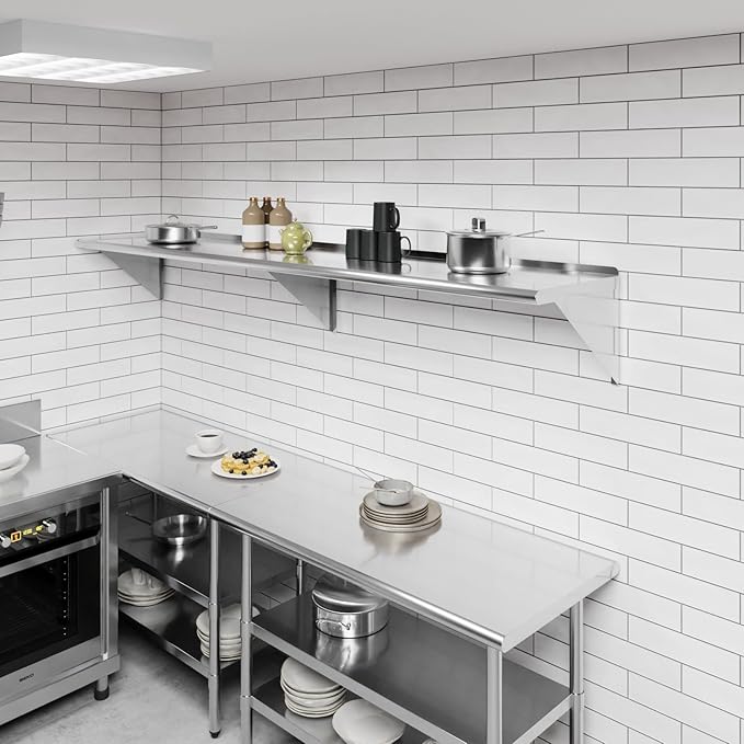 AmGood 96" Long X 18" Deep Stainless Steel Wall Shelf | NSF Certified | Appliance & Equipment Metal Shelving | Kitchen, Restaurant, Garage, Laundry, Utility Room
