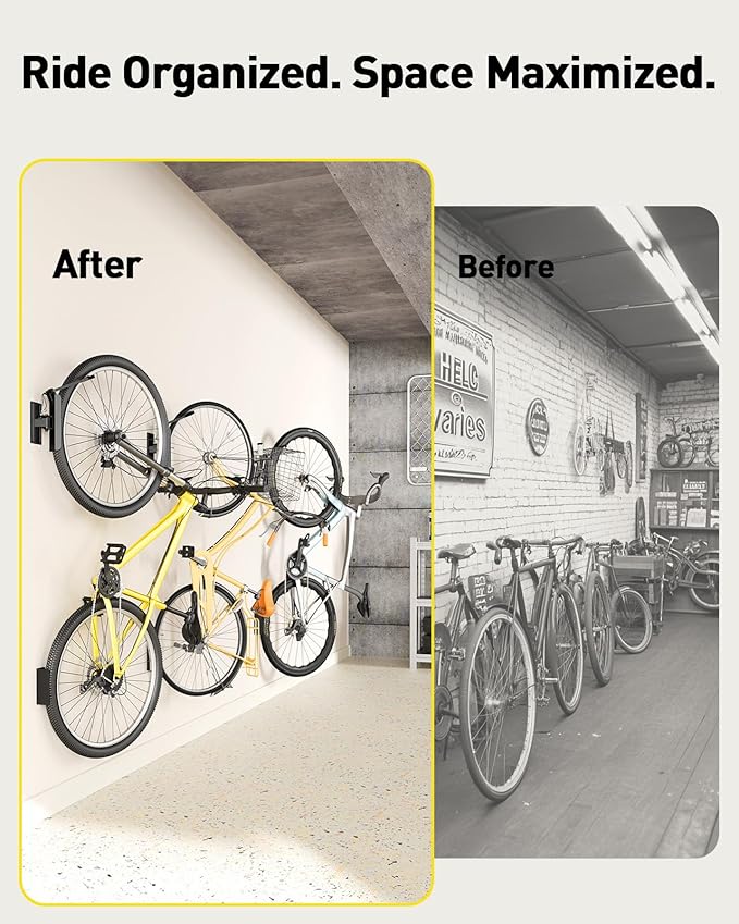 AM alphamount Swivel Bike Wall Mount, Metal Wall Bike Rack with Durable Sleeves, Space-Saving Vertical Bike Rack with 180° Swivel for Home and Garage, Bike Storage Hanger Mount Up to 66 lbs, 1-Pack