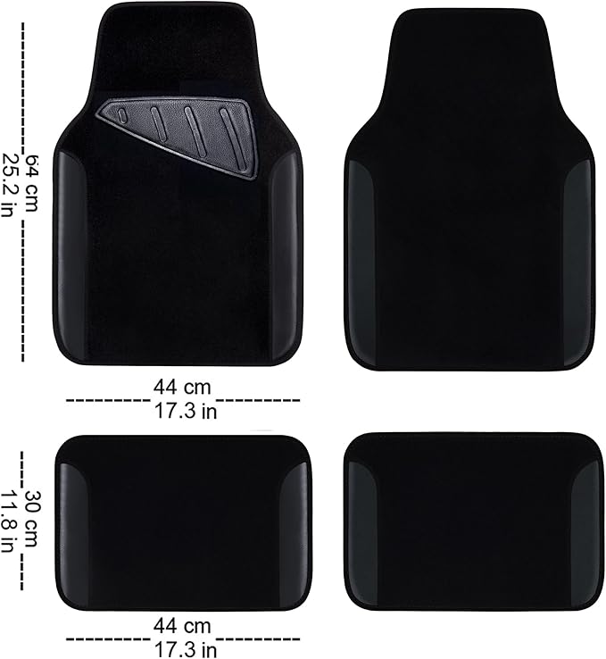 CAR PASS Waterproof Universal Fit Car Floor Mats, Faux Leather Car Carpet Mats, Black Car Mats with Anti-Slip Nibbs Backing & Driver Heel Pad Fit for SUV,Vans,sedans, Trucks,Set of 4pcs(All Black)