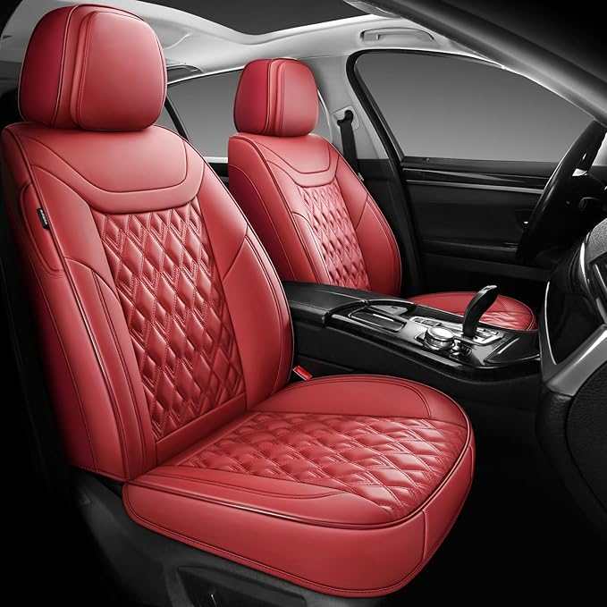Car Seat Covers Full Set, Leather Seat Covers for Cars, Car Seat Protector Waterproof, Non-Slip Car Interior Covers Fit for Most Cars, SUV, Vans, Trucks,5Seaters,Full Set,Wine-Red