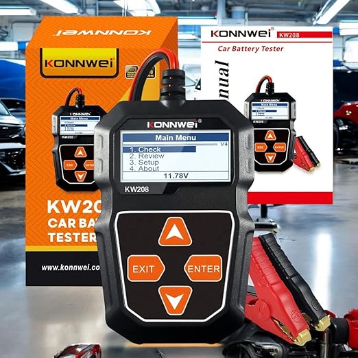 KONNWEI KW208 Car Battery Tester 12V. 100-2000 CCA Load Tester. Automotive Alternator Tester. Voltage Test, Cranking Test, Charging Test. For cars, trucks, boats, motorcycles, SUVs gasoline or diesel.