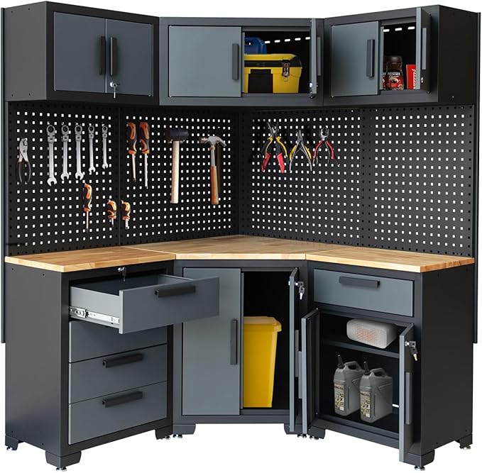 Garage Storage Cabinet System Corner Workshop Set 10-Pcs Garage Cabinets and Storage System for Tool Organization