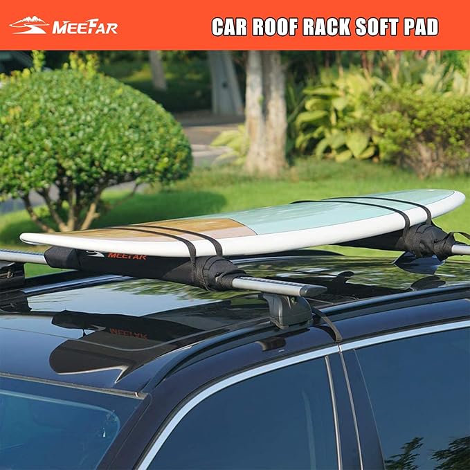 Universal Car Soft Roof Rack Pads Luggage Carrier System for Kayak Surfboard SUP Canoe Include 2 Heavy Duty Tie Down Straps, 2 Tie Down Rope, 2 Quick Loop Strap (Use with Crossbar)