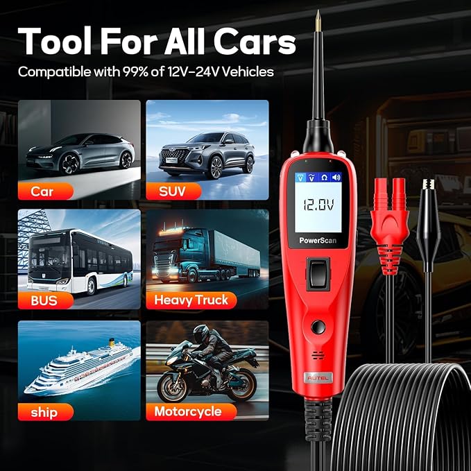 Autel PowerScan PS100 Automotive Circuit Tester, Power Circuit Probe Scan Tool, 12-24V Electrical Short Open Breaker Circuit Finder, AC/DC Current Resistance, 20ft Extension Cord, for 99% Car