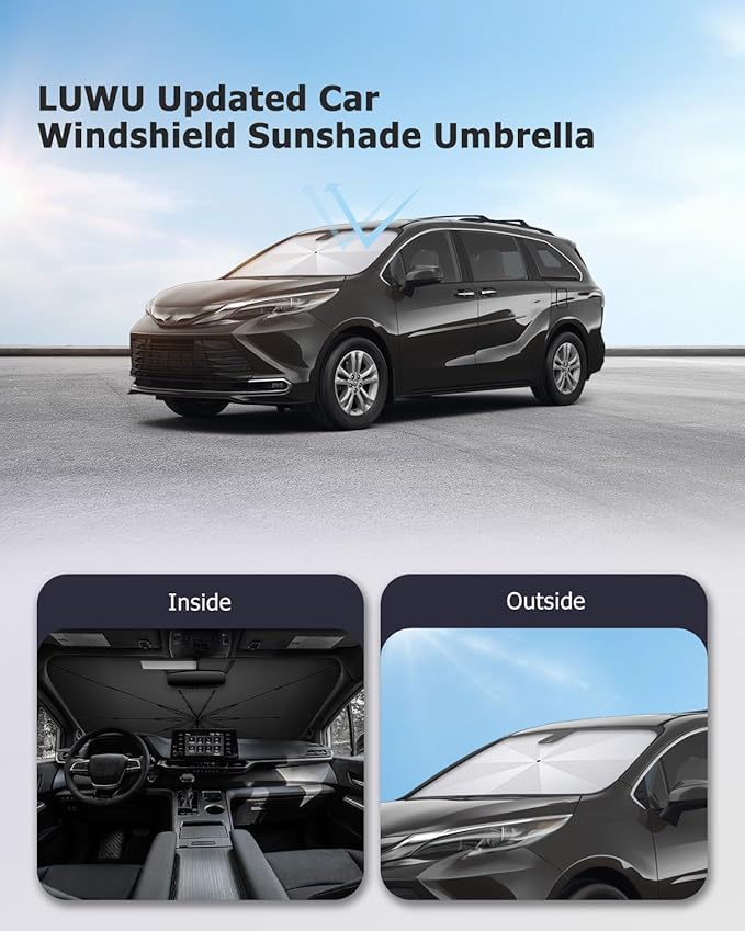 2025 Upgrade Car Windshield Sun Shade Windshield Sunshade Umbrella [Star Fabric] Protect Car from Sun Rays&Heat Damage Keeps Vehicle Cool, Spring Structure Edge Fits Sedans,SUVs,Trucks,Hatchbacks (L2)