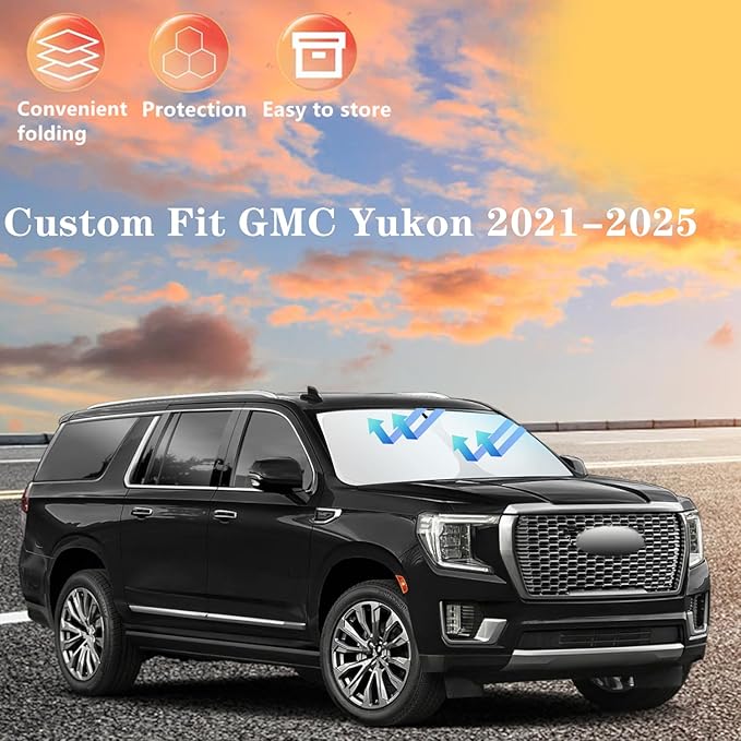 Windshield Sun Shade for GMC Yukon 2021-2025 4-Layer Front Window Shade Custom Sun Visor 240T Shade Blocks UV Keep Your Car Cooler