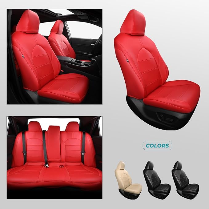 for Toyota Camry Seat Covers LE SE SE Nightshade 2018 2019 2020 2021 2022 2023 2024 - Waterproof Luxury Leather Seat Covers for Cars, Custom Fit Car Seat Covers Full Set, Red Not for Hybrid